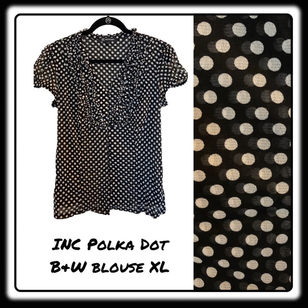 INC Black & white polka dot print lightweight top XL